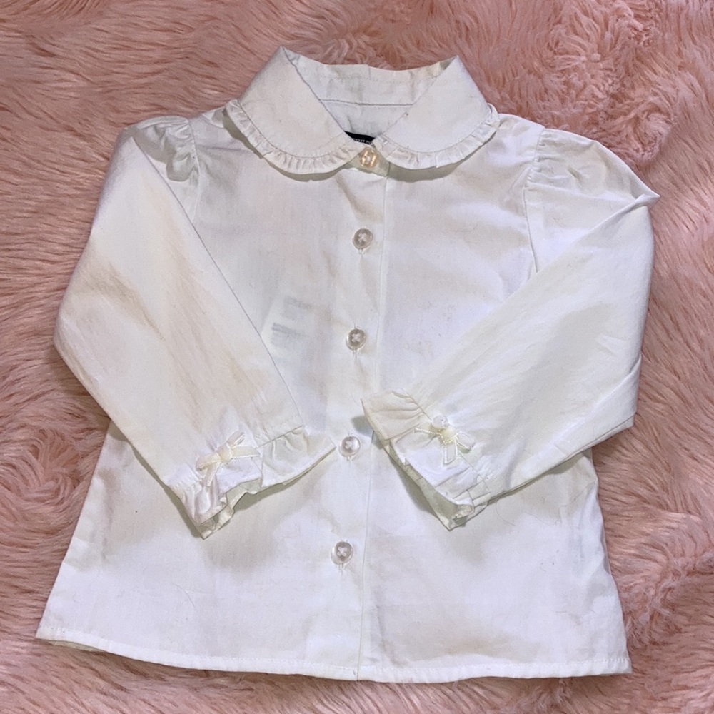 White Cotton Long Sleeve Ruffled Button Down Shirt ~18 Mos ~